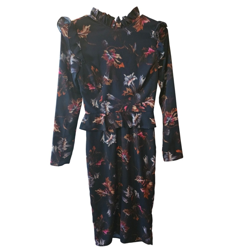 Hope & Ivy Cottage Core Mini Dress 6 Womens Blue Back Zip Long Sleeve Slimming